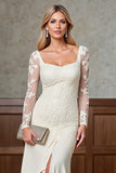 Champagne Mermaid Satin Long Mother of the Bride Dress with Sleeves