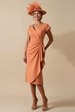 Orange Sheath Ruffled Midi Mum of the Bride Dress