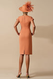Orange Sheath Ruffled Midi Mum of the Bride Dress