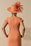 Orange Sheath Ruffled Midi Mum of the Bride Dress