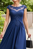 Navy A Line Midi Mum of the Bride Dress with Appliques