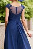 Navy A Line Midi Mum of the Bride Dress with Appliques