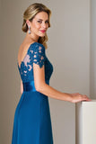 Peacock Blue A Line Tea Length Mother of the Bride Dress With Lace