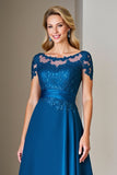 Peacock Blue A Line Tea Length Mother of the Bride Dress With Lace