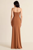 Brown Mermaid Strapless Long Formal Dress with Slit