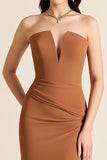 Brown Mermaid Strapless Long Formal Dress with Slit