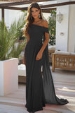 Black One Shoulder Chiffon Long Formal Dress
