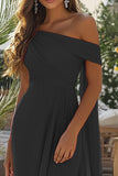 Black One Shoulder Chiffon Long Formal Dress