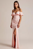 Sheath Long Pink Formal Dress With Ruffles