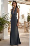 Halter Dark Grey Sheath Long Formal Dress
