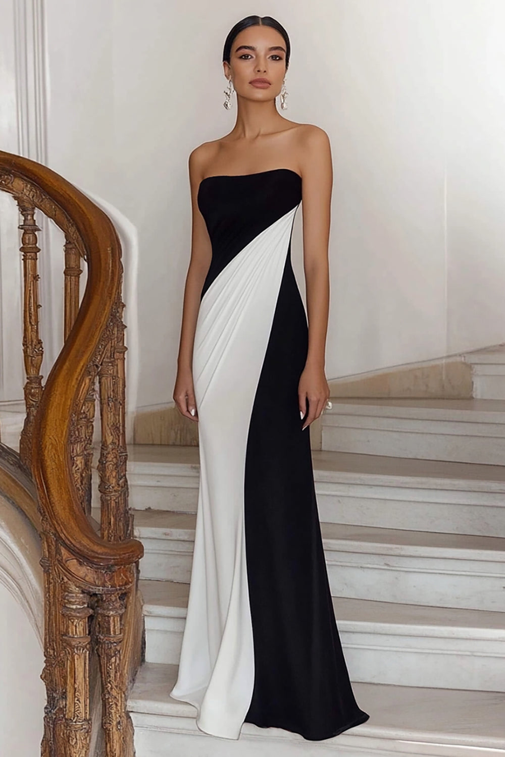 WEDTREND Women Strapless Formal Dress Sheath Black And White Long Evening Dress Wedtrend UK WEDTREND Women Strapless Formal Dress Sheath Black And White Long Evening Dress Wedtrend UK
