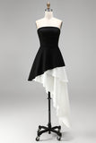 Black Strapless A Line Ruffled Formal Dress