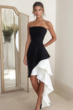 Black Strapless A Line Ruffled Formal Dress