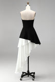 Black Strapless A Line Ruffled Formal Dress