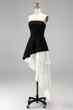 Black Strapless A Line Ruffled Formal Dress