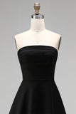 Black Strapless A Line Ruffled Formal Dress