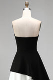 Black Strapless A Line Ruffled Formal Dress