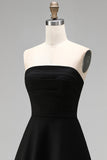 Black Strapless A Line Ruffled Formal Dress