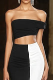Black And White Mermaid One Shoulder Formal Dress