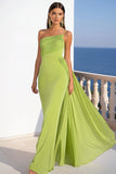 One Shoulder Mermaid Green Formal Dress with Sash