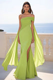 Cold Shoulder Mermaid Green Formal Dress with Streamer
