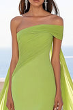 Cold Shoulder Mermaid Green Formal Dress with Streamer