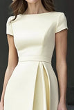 Yellow A Line Round Neck Midi Mum of the Bride Dress