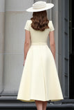 Yellow A Line Round Neck Midi Mum of the Bride Dress
