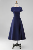 Yellow A Line Round Neck Midi Mum of the Bride Dress