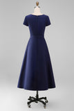 Yellow A Line Round Neck Midi Mum of the Bride Dress