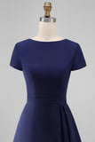 Yellow A Line Round Neck Midi Mum of the Bride Dress