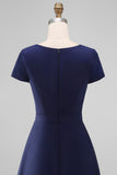 Yellow A Line Round Neck Midi Mum of the Bride Dress