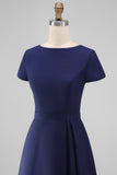 Yellow A Line Round Neck Midi Mum of the Bride Dress
