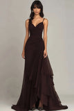Dark Green A Line Spaghetti Straps Ruffled Formal Dress