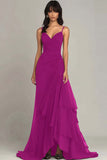 Dark Green A Line Spaghetti Straps Ruffled Formal Dress