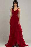 Dark Green A Line Spaghetti Straps Ruffled Formal Dress