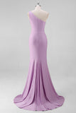 Black Mermaid One Shoulder Evening Dress with Slit
