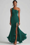Plum Chiffon One Shoulder Mermaid Evening Dress with Slit