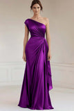 One Shoulder Grey Blue Ruched Long Formal Dress