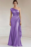 One Shoulder Grey Blue Ruched Long Formal Dress