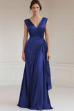 Royal Blue A Line Ruched Long Formal Dress