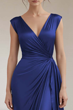 Royal Blue A Line Ruched Long Formal Dress