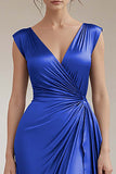 Royal Blue A Line Ruched Long Formal Dress