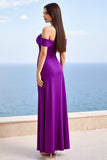 Plum Sheath Satin Ruched Long Formal Dress