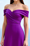 Plum Sheath Satin Ruched Long Formal Dress