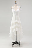 Ivory High Low Tiered Ruffled Bridal Shower Dress