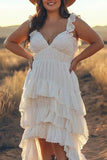 Ivory Tiered High-Low Plus Size Engagement Dress With Ruffles