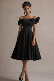 Satin Little Black Dress with Bow