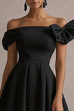 Satin Little Black Dress with Bow