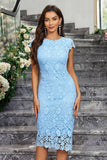 Burgundy Sheath Round Neck Lace Mother of the Bride Dress